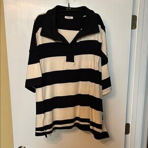 Comfy Black and White Striped Polo Soft Shirt